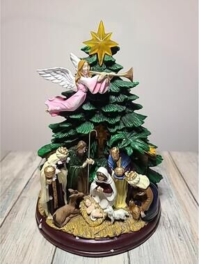 Christmas Lighted Nativity Tree Holy Family Magi Angel Star Christmas Tree